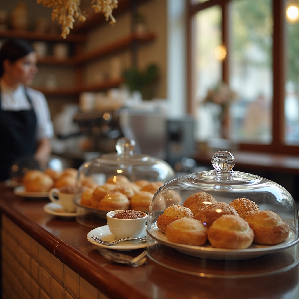 Café-Theke mit Gebäck und Kaffeespezialitäten